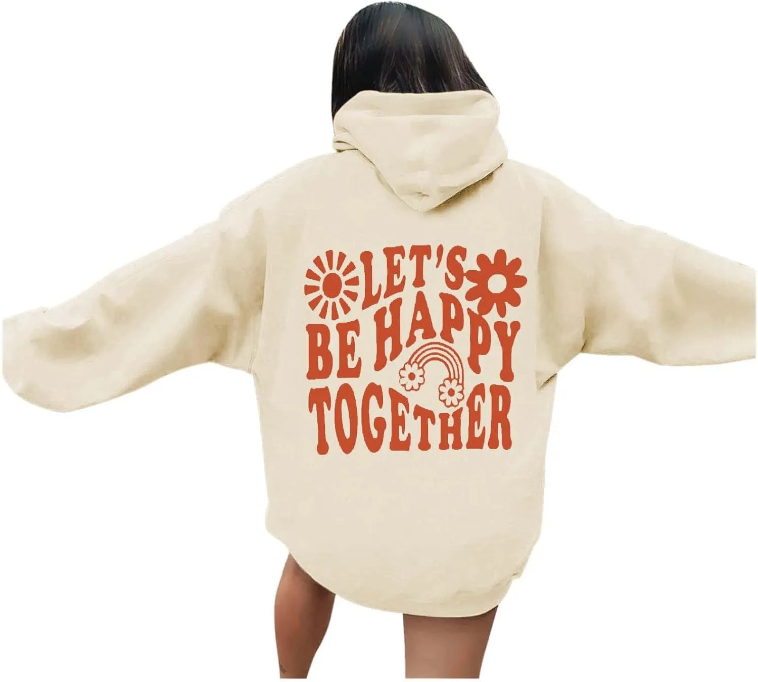 Womens Oversized Hoodies Cute Floral Graphic Hoodie Casual Letter Print Sweatshirt Winter Preppy Pullover Teen Girls