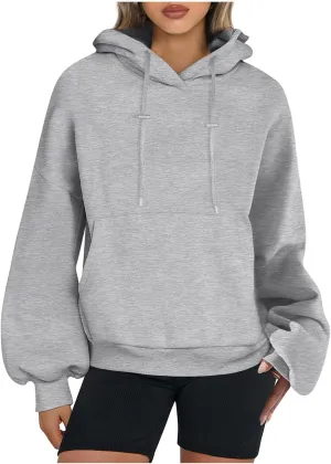 Womens Oversized Hoodies Fall Basic Casual Fleece Sweatshirts 2024 Preppy Drawstring Pullover with Kangaroo Pocket