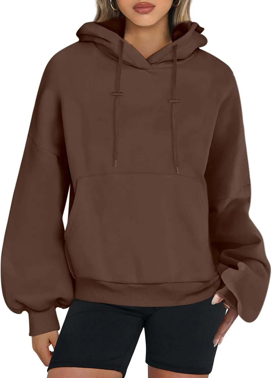 Womens Oversized Hoodies Fall Basic Casual Fleece Sweatshirts 2024 Preppy Drawstring Pullover with Kangaroo Pocket