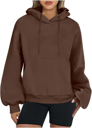Womens Oversized Hoodies Fall Basic Casual Fleece Sweatshirts 2024 Preppy Drawstring Pullover with Kangaroo Pocket