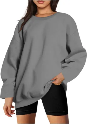 Women's Oversized Hoodless Crewneck Sweatshirt Relax Trendy Solid Loose Fit Sweaters Long Sleeve Sweatshirt