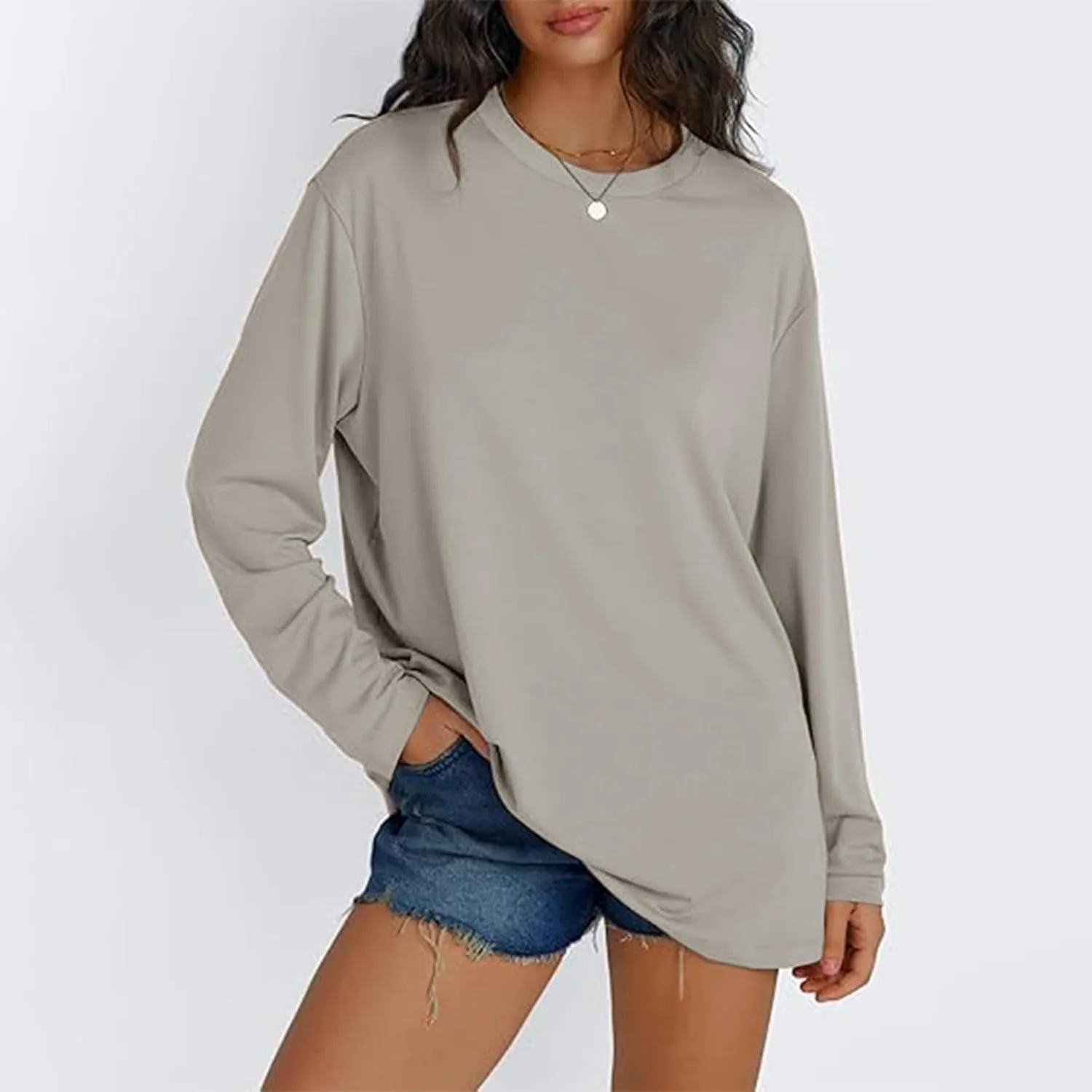 Womens Oversized Long Sleeve T Shirts Basic Crewneck Tee Fall Thermal Tops Casual Workout Fashion Casual Y2K Clothes