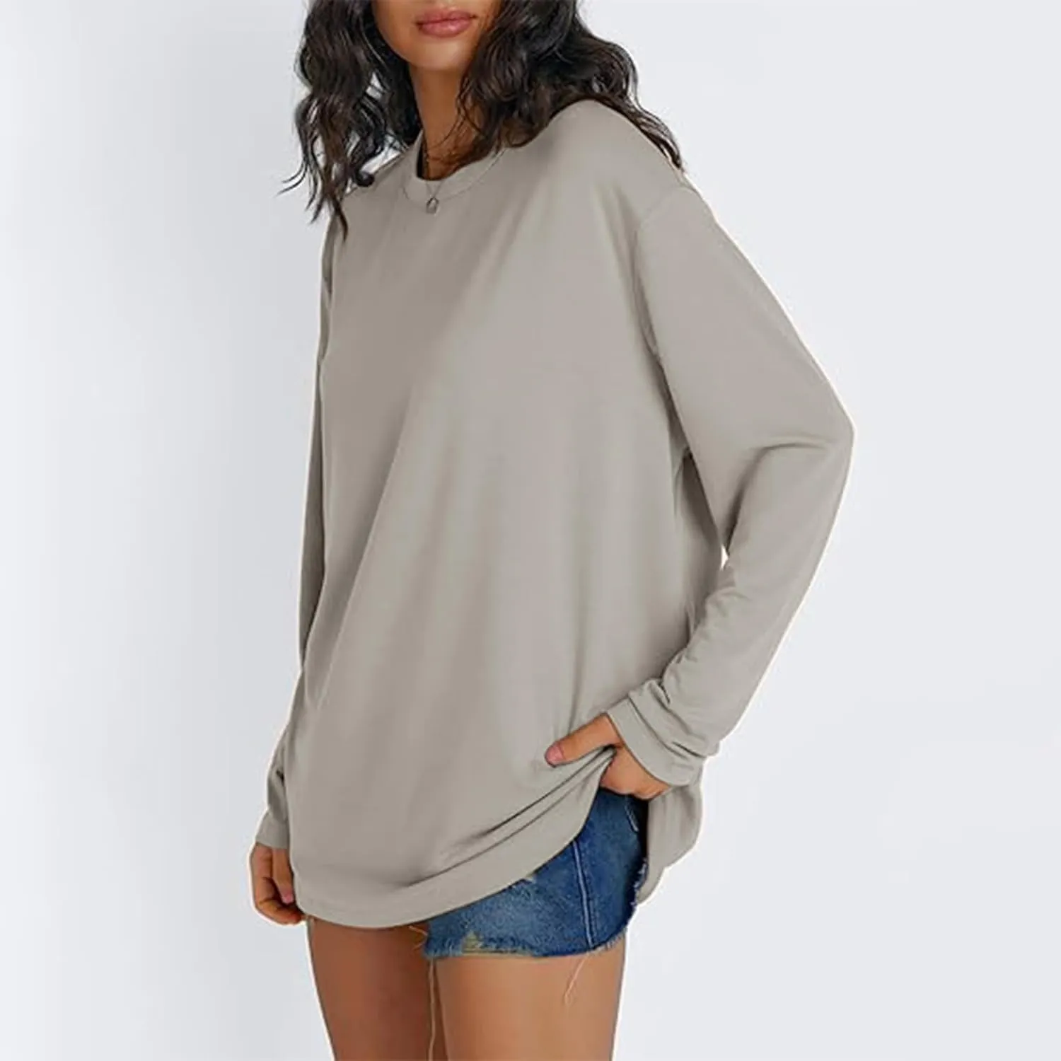Womens Oversized Long Sleeve T Shirts Basic Crewneck Tee Fall Thermal Tops Casual Workout Fashion Casual Y2K Clothes