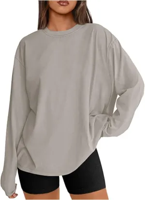 Womens Oversized Long Sleeve T Shirts Basic Crewneck Tee Fall Thermal Tops Casual Workout Fashion Casual Y2K Clothes
