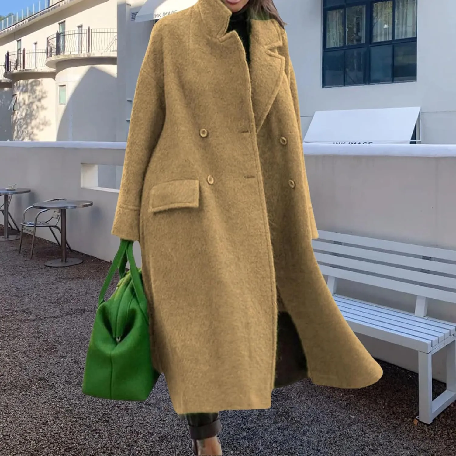 Women's Oversized Long Winter Coats Warm Wool Blend Pea Trench Coat Casual Fashion Overcoat