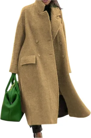 Women's Oversized Long Winter Coats Warm Wool Blend Pea Trench Coat Casual Fashion Overcoat