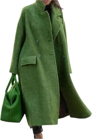 Women's Oversized Long Winter Coats Warm Wool Blend Pea Trench Coat Casual Fashion Overcoat