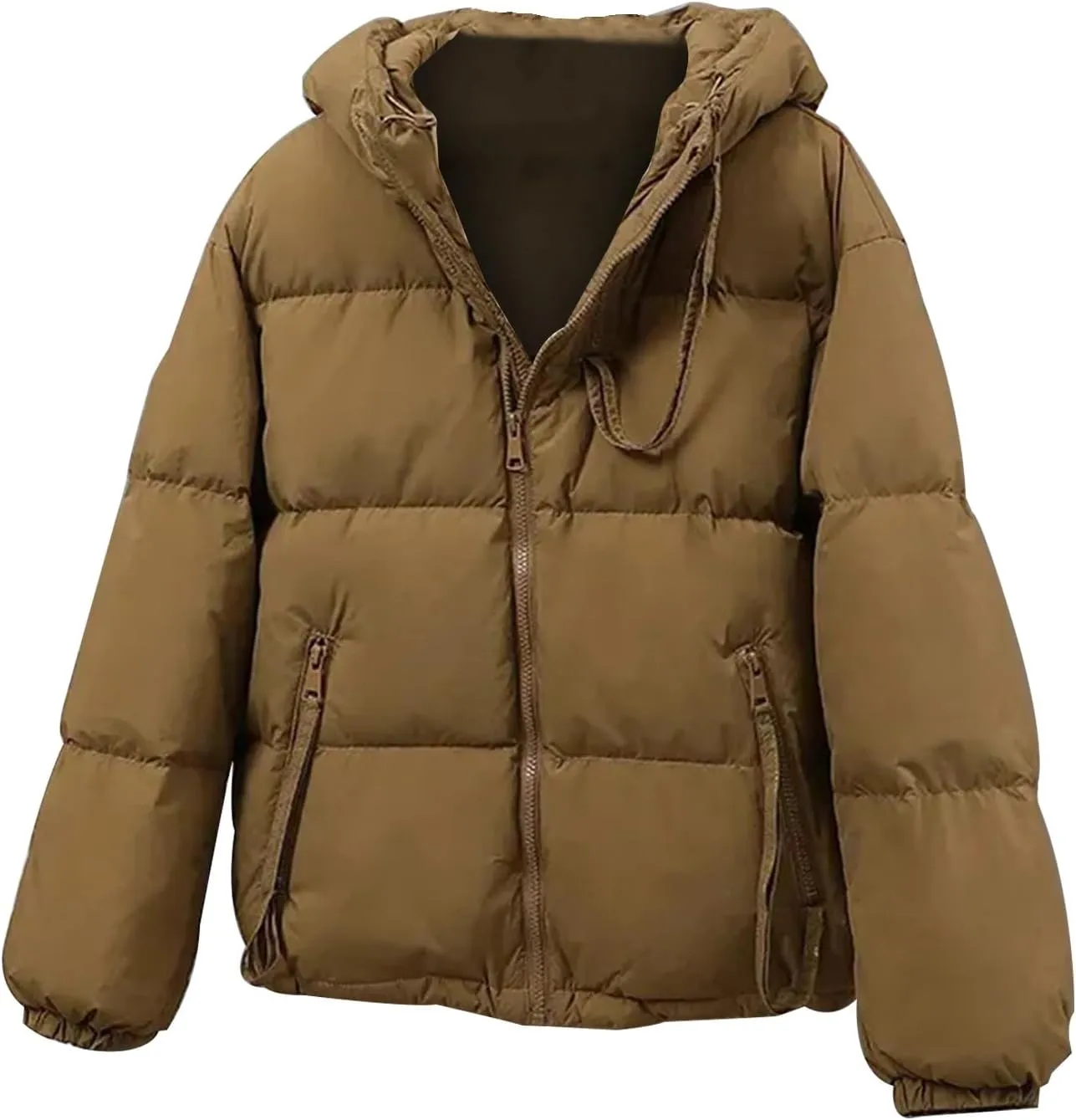 Womens Oversized Puffer Jacket Loose Fit Long Sleeve Quilted Outwear Casual Hood Zip Up Padded Coat 2024 Winter Coats