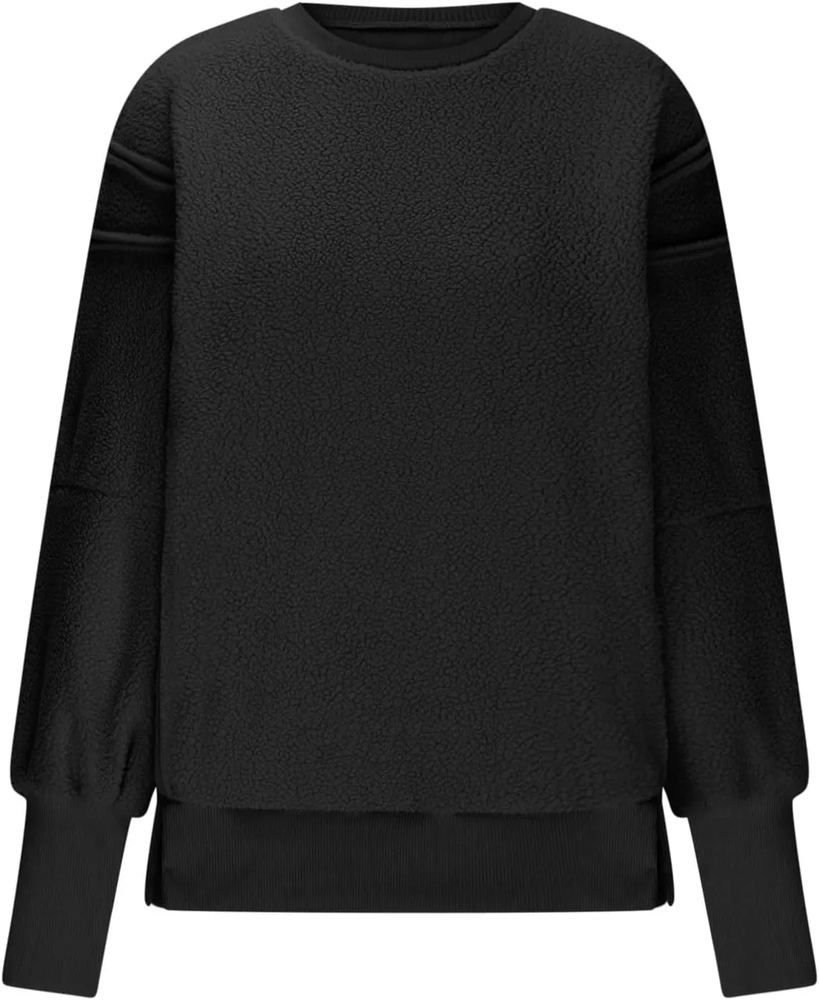 Womens Oversized Sherpa Pullover 2024 Fuzzy Fleece Crewneck Sweatshirts Corded Shirts Winter Warm Outerwear