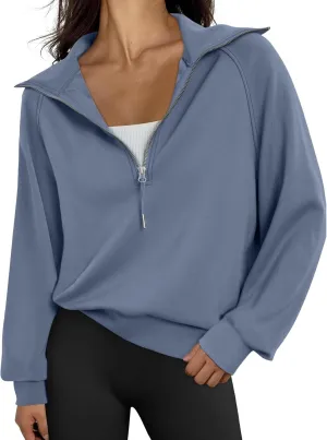 Womens Oversized Sweatshirts Fleece Half Zip Pullover Long Sleeve Teen Girls Fall Y2K Clothes