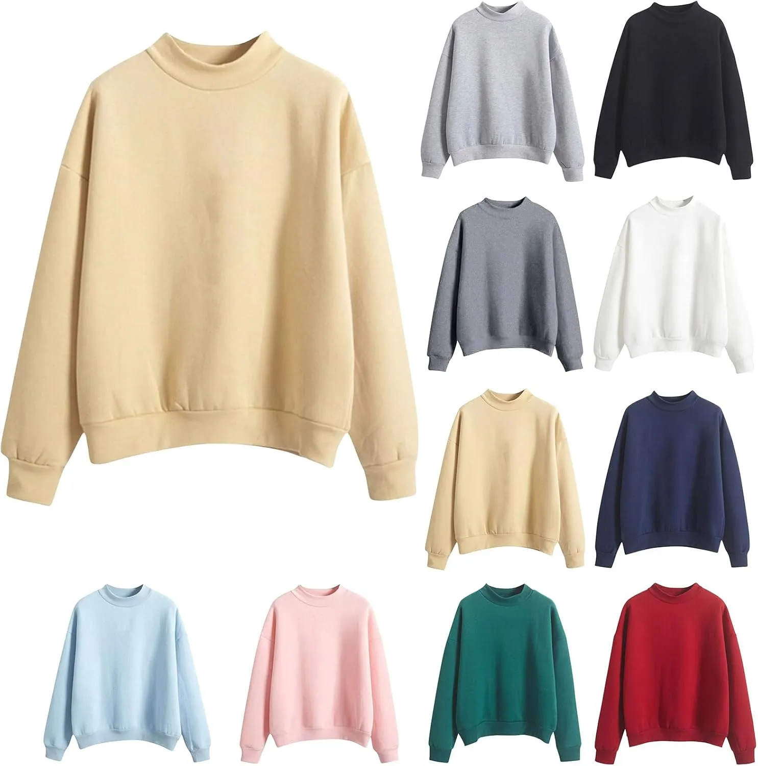 Women's Oversized Sweatshirts Half Turtleneck Pullover Long Sleeve Fleece Tops Solid Casual Loose Fall Fashion Outfits