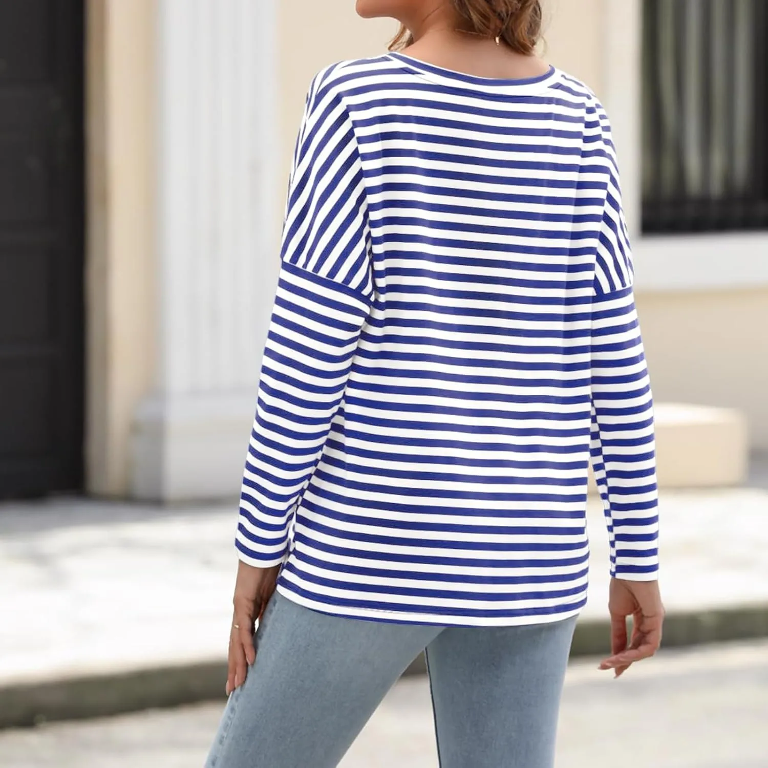Womens Oversized T Shirts Striped Long Sleeve Crew Neck Casual Loose fit Fall Fashion Tops Basic Tunic tees 2024