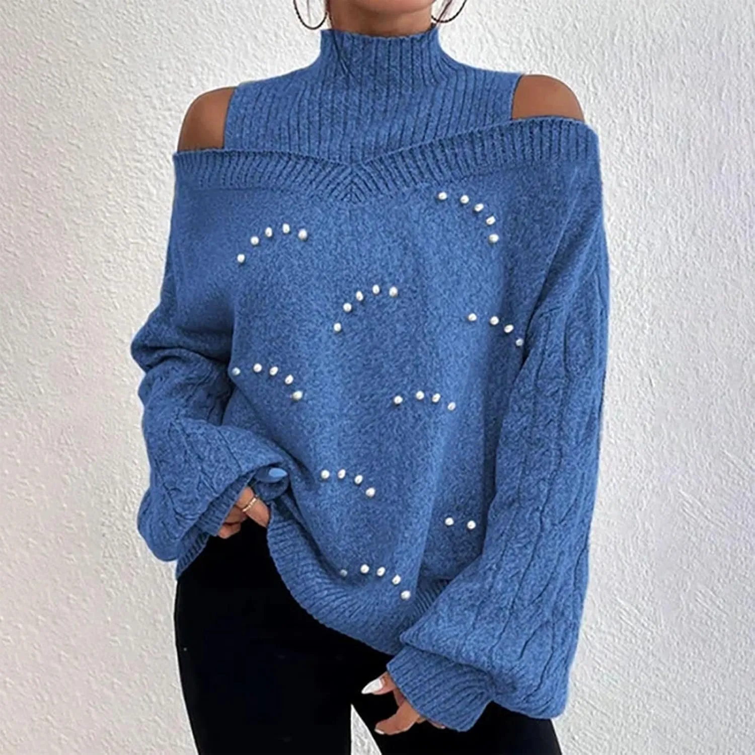 Women's Oversized Turtleneck Long Sleeve Fuzzy Knit Casual Chunky Warm 2024 Fall Pullover Sweaters Top Trendy Outfits