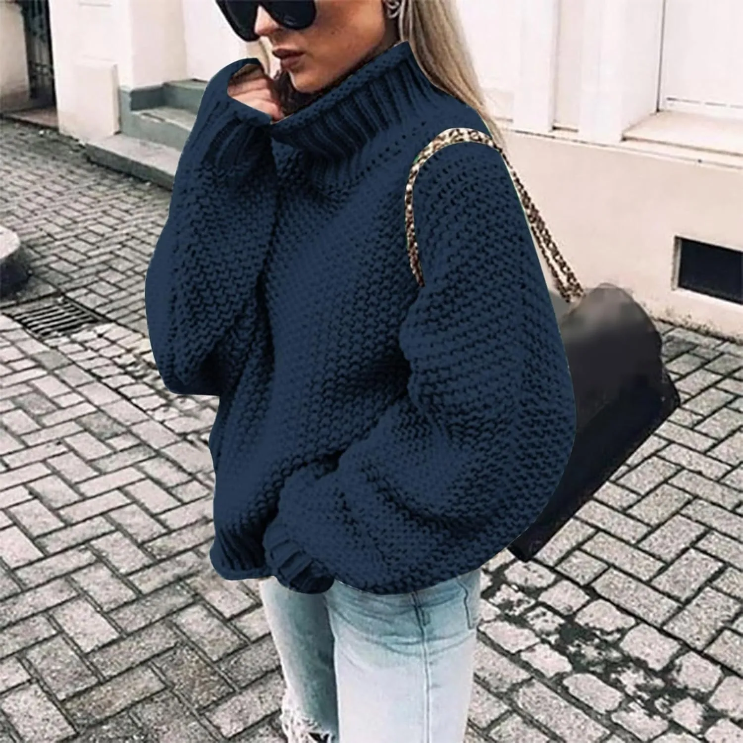 Womens Oversized Turtleneck Pullover Sweater 2024 Winter Fall Fashion Solid Color Loose Chunky Knit Tunic Jumper Tops