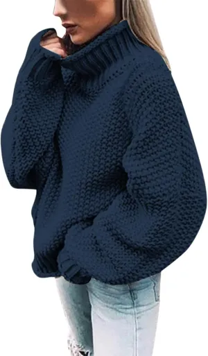 Womens Oversized Turtleneck Pullover Sweater 2024 Winter Fall Fashion Solid Color Loose Chunky Knit Tunic Jumper Tops