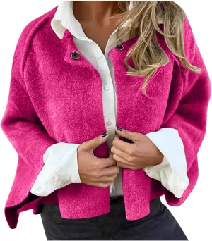 Womens Plus Size Wool Blend Coat Short Open Front Cardigan Winter Wool Trench Coat Oversized Casual Top Outerwear