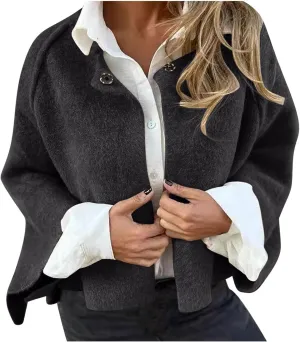 Womens Plus Size Wool Blend Coat Short Open Front Cardigan Winter Wool Trench Coat Oversized Casual Top Outerwear