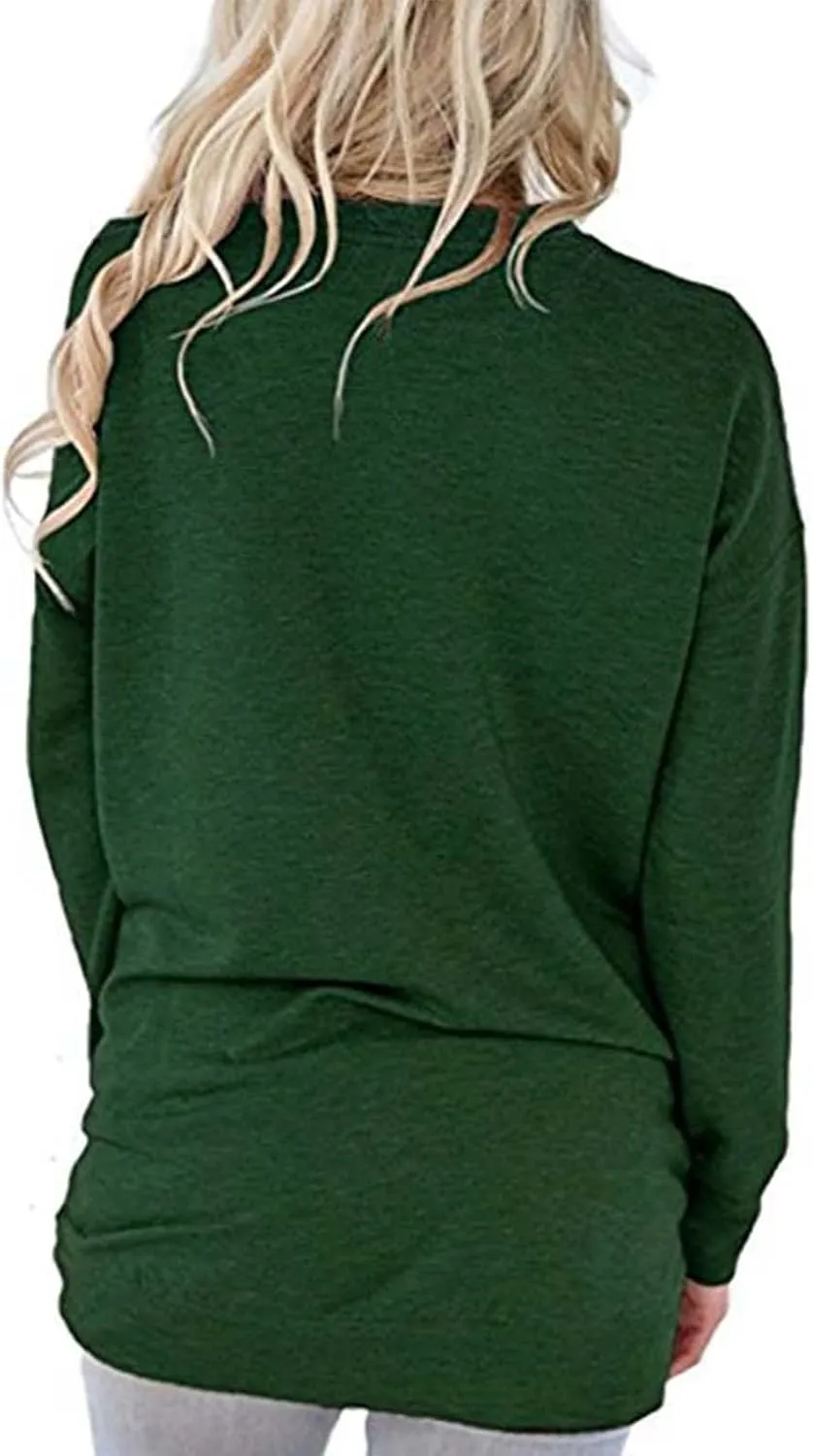 Womens Pocket Shirts Casual Loose Fit Tunic Top Comfy Cute Sweatshirts Long Sleeve Crewneck Pullovers T-Shirts
