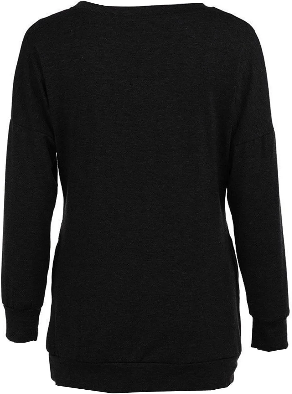 Womens Pocket Shirts Casual Loose Fit Tunic Top Comfy Cute Sweatshirts Long Sleeve Crewneck Pullovers T-Shirts