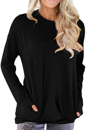 Womens Pocket Shirts Casual Loose Fit Tunic Top Comfy Cute Sweatshirts Long Sleeve Crewneck Pullovers T-Shirts