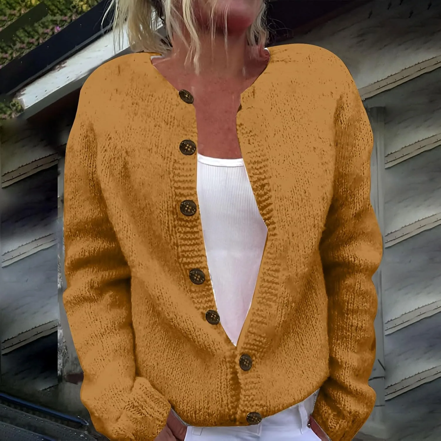 Women's Print Knit Cardigans Single-Breasted Crewneck Open Front Plush Sweater Jacket Casual Chunky Outerwear Coats