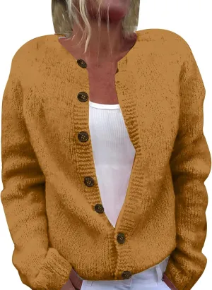 Women's Print Knit Cardigans Single-Breasted Crewneck Open Front Plush Sweater Jacket Casual Chunky Outerwear Coats