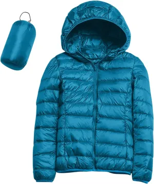 Womens Puffer Coat Winter Warm Packable Hooded Down Jacket Lightweight Slim Fit Hooded Outwear Short Duck Down Coat