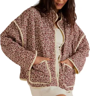 Women's Quilted Puffer Jacket Floral Printed Lightweight Cropped Open Front Cardigans Coats