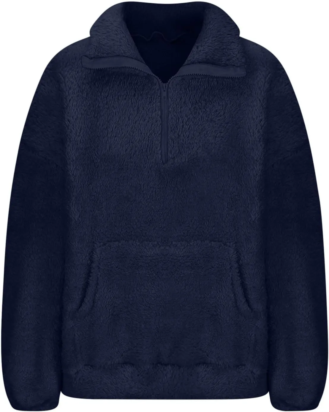 Womens Sherpa Half Zip Sweatshirts Casual Solid Polar Fleece Cropped Pullover Top Fuzzy Winter Jackets with Pockets