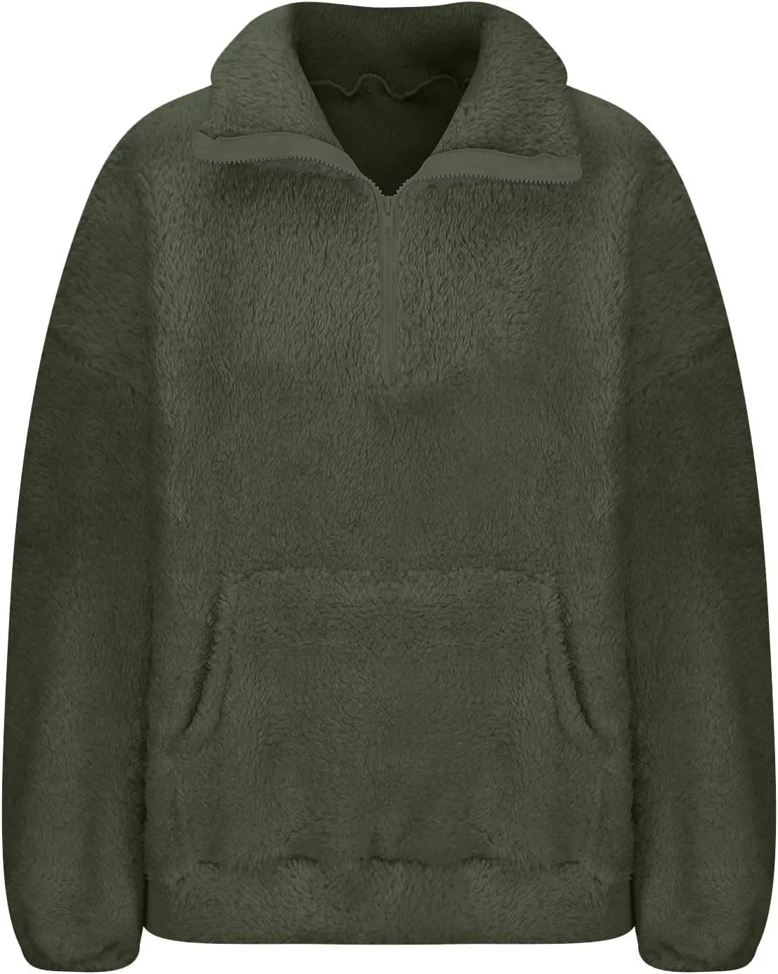 Womens Sherpa Half Zip Sweatshirts Casual Solid Polar Fleece Cropped Pullover Top Fuzzy Winter Jackets with Pockets
