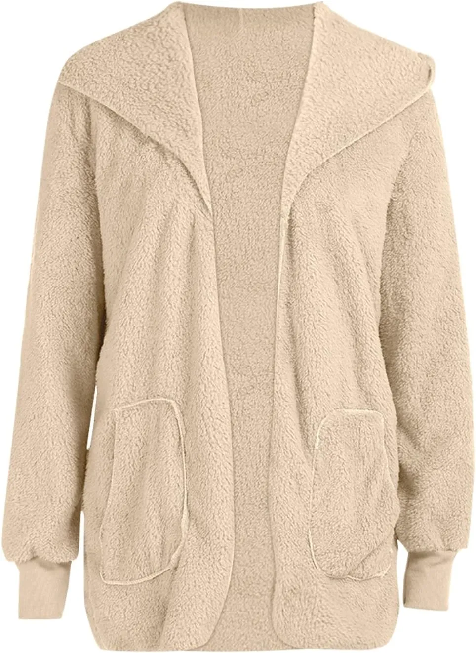 Womens Sherpa Jacket Fuzzy Fleece Oversized Open Front Cardigan Hooded Soft Fluffy Robe Winter Coats with Pockets