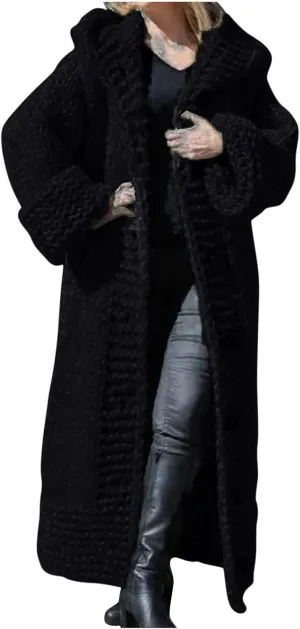 Womens Sweater Overcoats Full Size Solid Color Chunky Knitted Hoodie Long Cardigans Winter Longline Coats Jackets