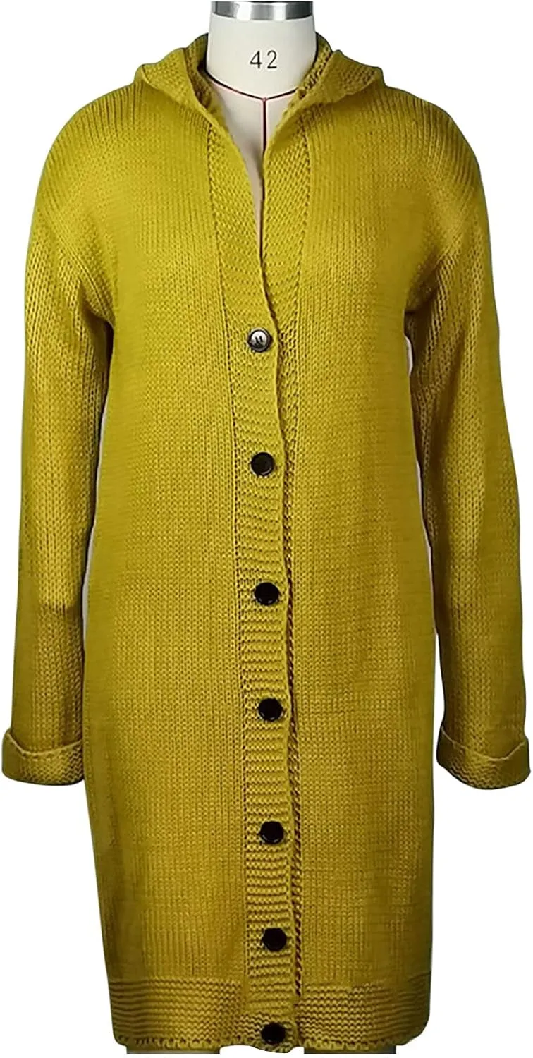 Womens Sweater Overcoats Full Size Solid Color Chunky Knitted Hoodie Long Cardigans Winter Longline Coats Jackets