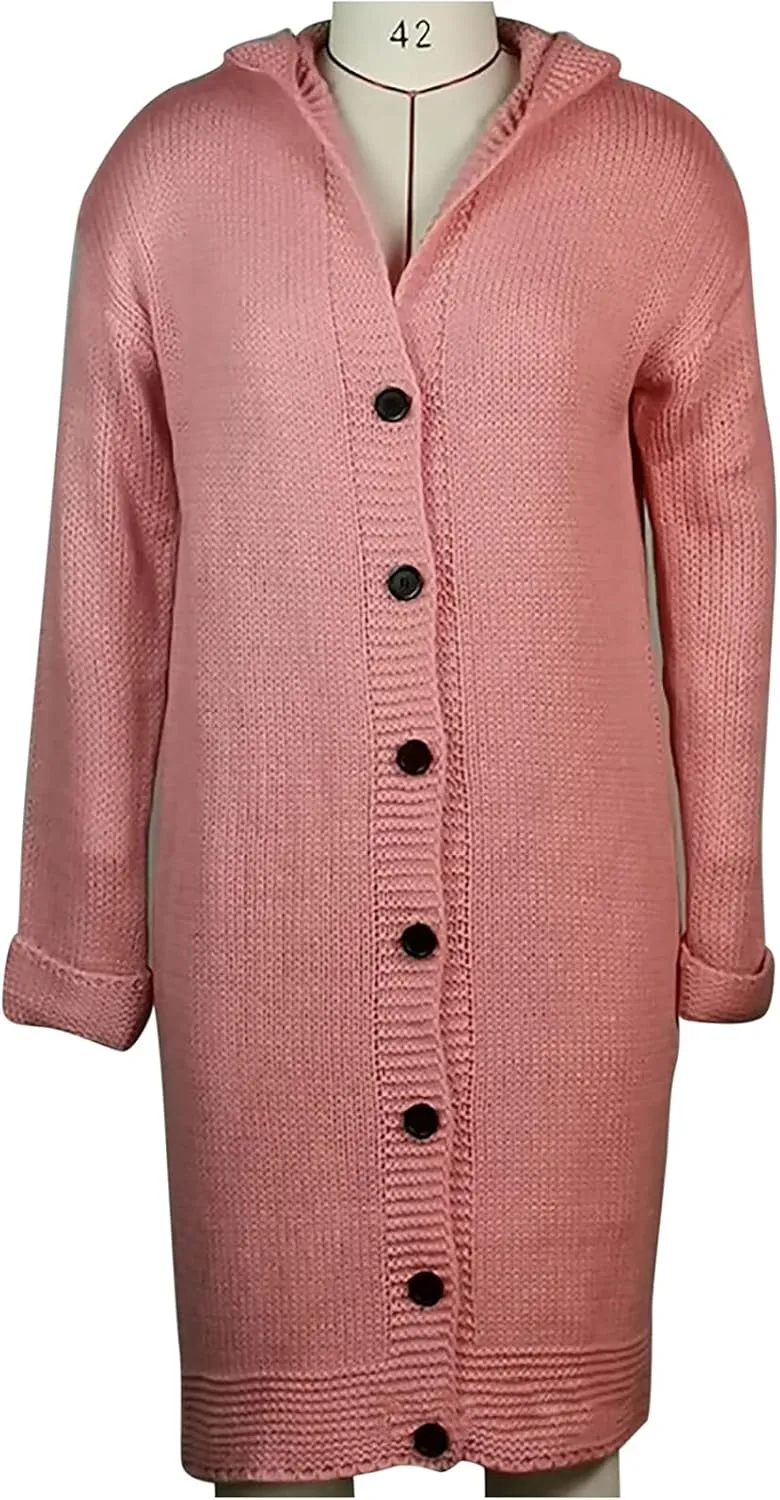 Womens Sweater Overcoats Full Size Solid Color Chunky Knitted Hoodie Long Cardigans Winter Longline Coats Jackets