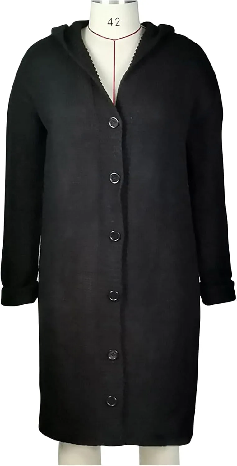 Womens Sweater Overcoats Full Size Solid Color Chunky Knitted Hoodie Long Cardigans Winter Longline Coats Jackets