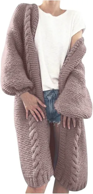 Womens Sweater Overcoats Full Size Solid Color Chunky Knitted Hoodie Long Cardigans Winter Longline Coats Jackets