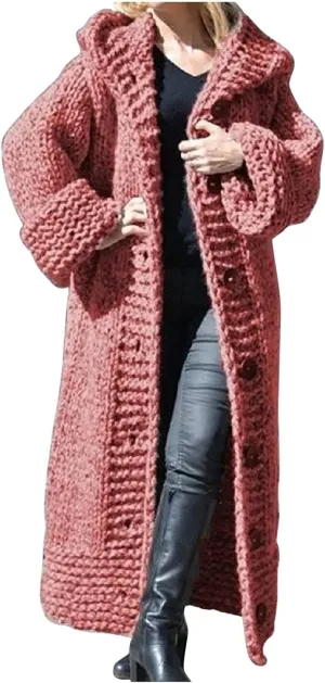 Womens Sweater Overcoats Full Size Solid Color Chunky Knitted Hoodie Long Cardigans Winter Longline Coats Jackets