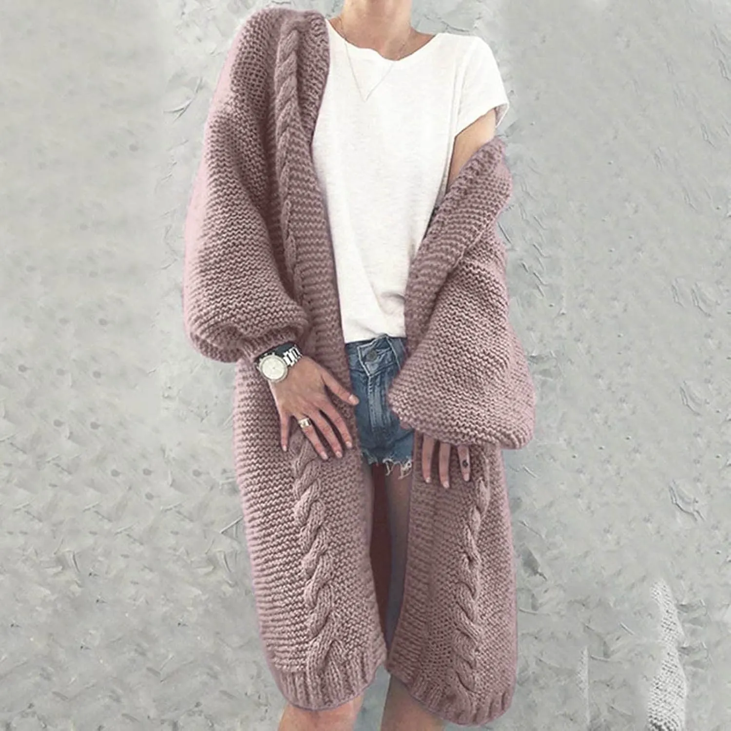 Womens Sweater Overcoats Full Size Solid Color Chunky Knitted Hoodie Long Cardigans Winter Longline Coats Jackets