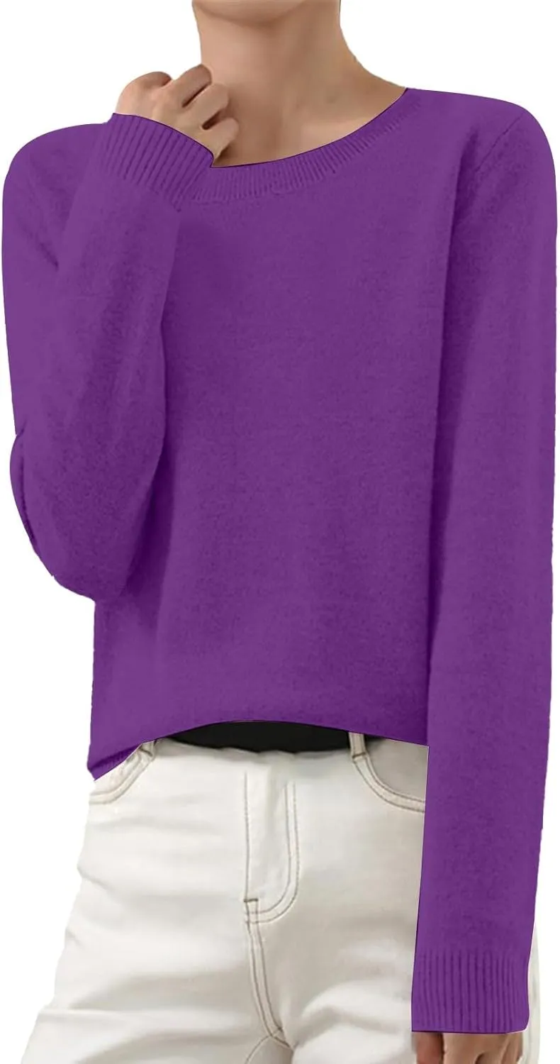 Womens Sweaters Knit Thermal Long Sleeve Pullover Crewneck Sweatshirt Plain Color Blouse Cropped Jumper Top