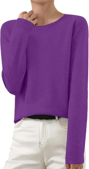 Womens Sweaters Knit Thermal Long Sleeve Pullover Crewneck Sweatshirt Plain Color Blouse Cropped Jumper Top