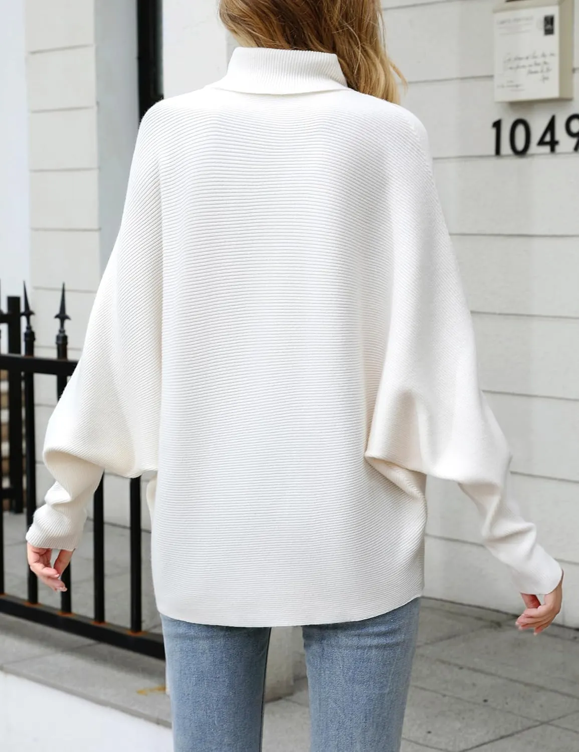 Womens Sweaters Turtleneck Plus Size Tops Batwing Sleeves Knitted Ribbed Fall Pullover(S-XL)