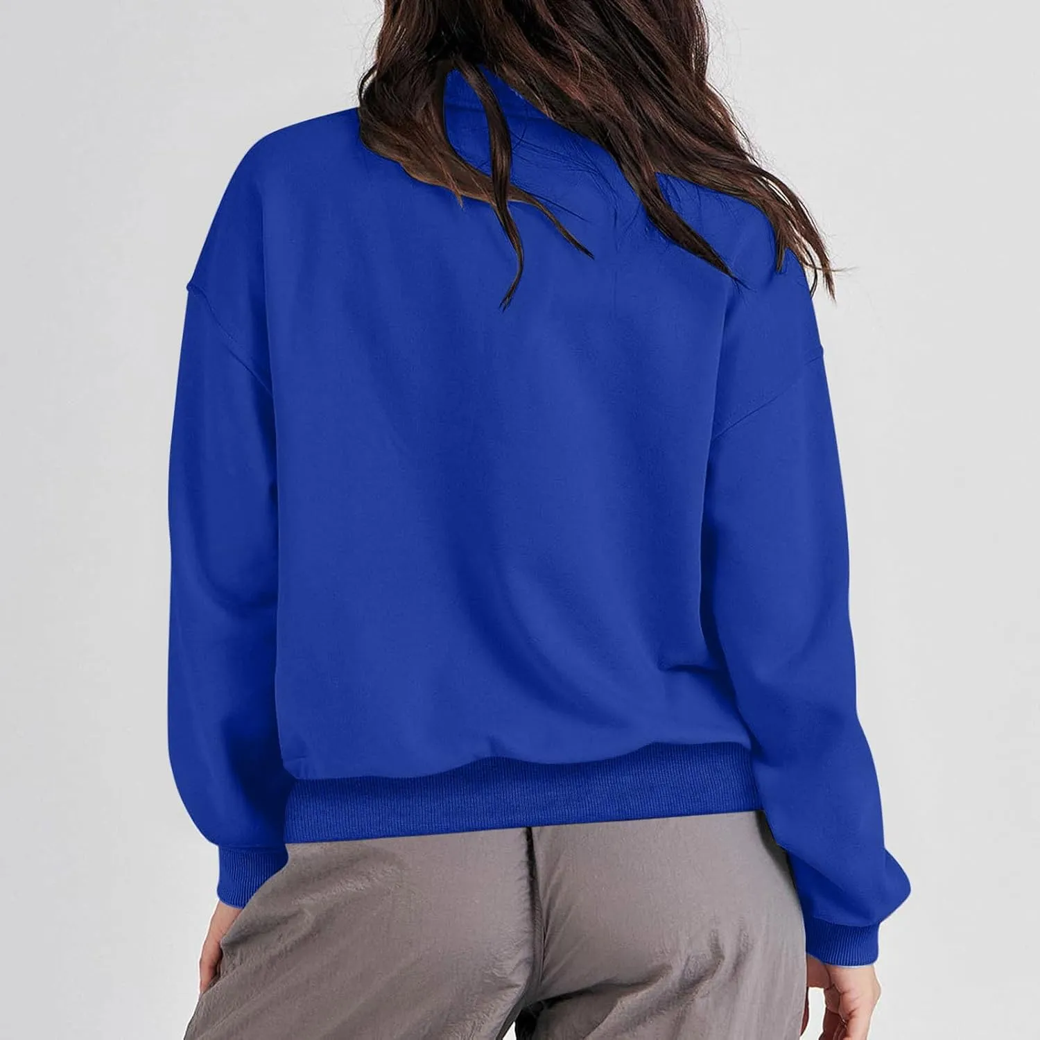 Womens Sweatshirt Cropped Half Zip Pullover Tops Solid Color Lapel Neck Sweatshirs Fleece Fashion Fall Outfits 2024
