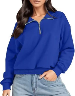 Womens Sweatshirt Cropped Half Zip Pullover Tops Solid Color Lapel Neck Sweatshirs Fleece Fashion Fall Outfits 2024