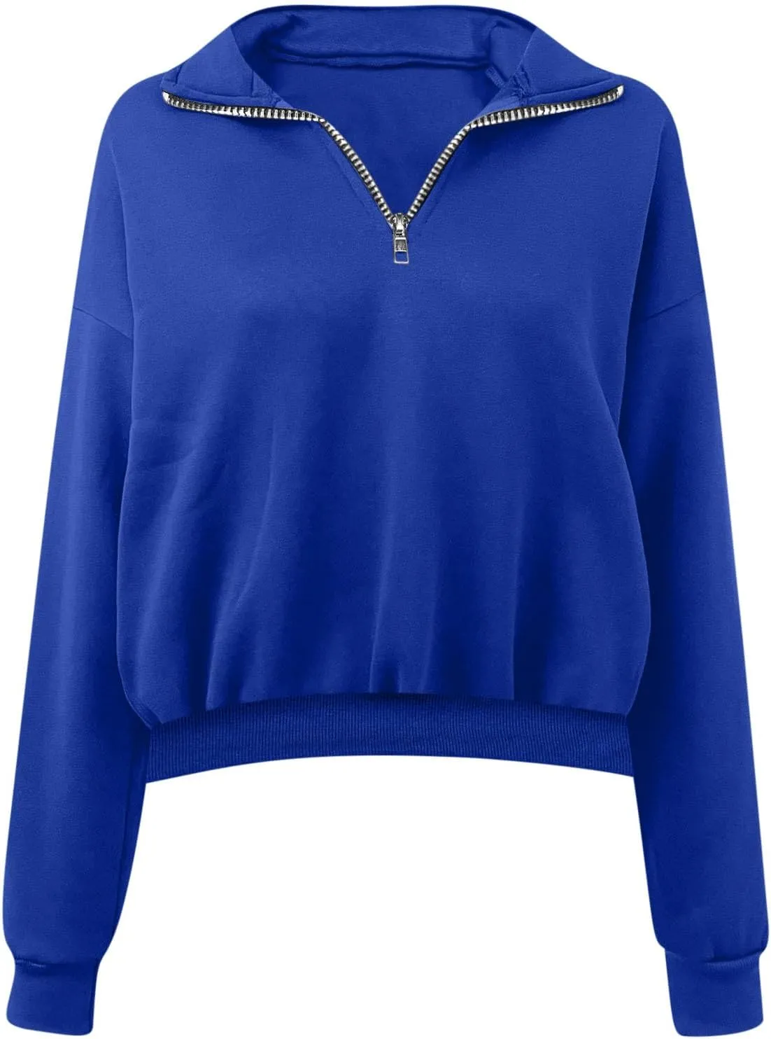 Womens Sweatshirt Cropped Half Zip Pullover Tops Solid Color Lapel Neck Sweatshirs Fleece Fashion Fall Outfits 2024