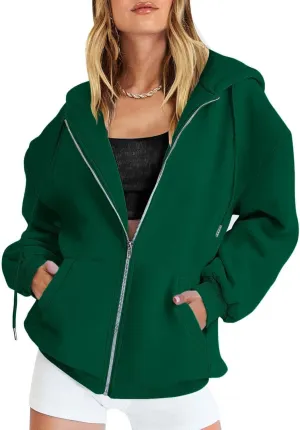 Women's Sweatshirt Full-Zip Hoodie Ladies Women Hooded Print Round Neck Long Sleeve Sweatshirt Tops Drop Shoulder