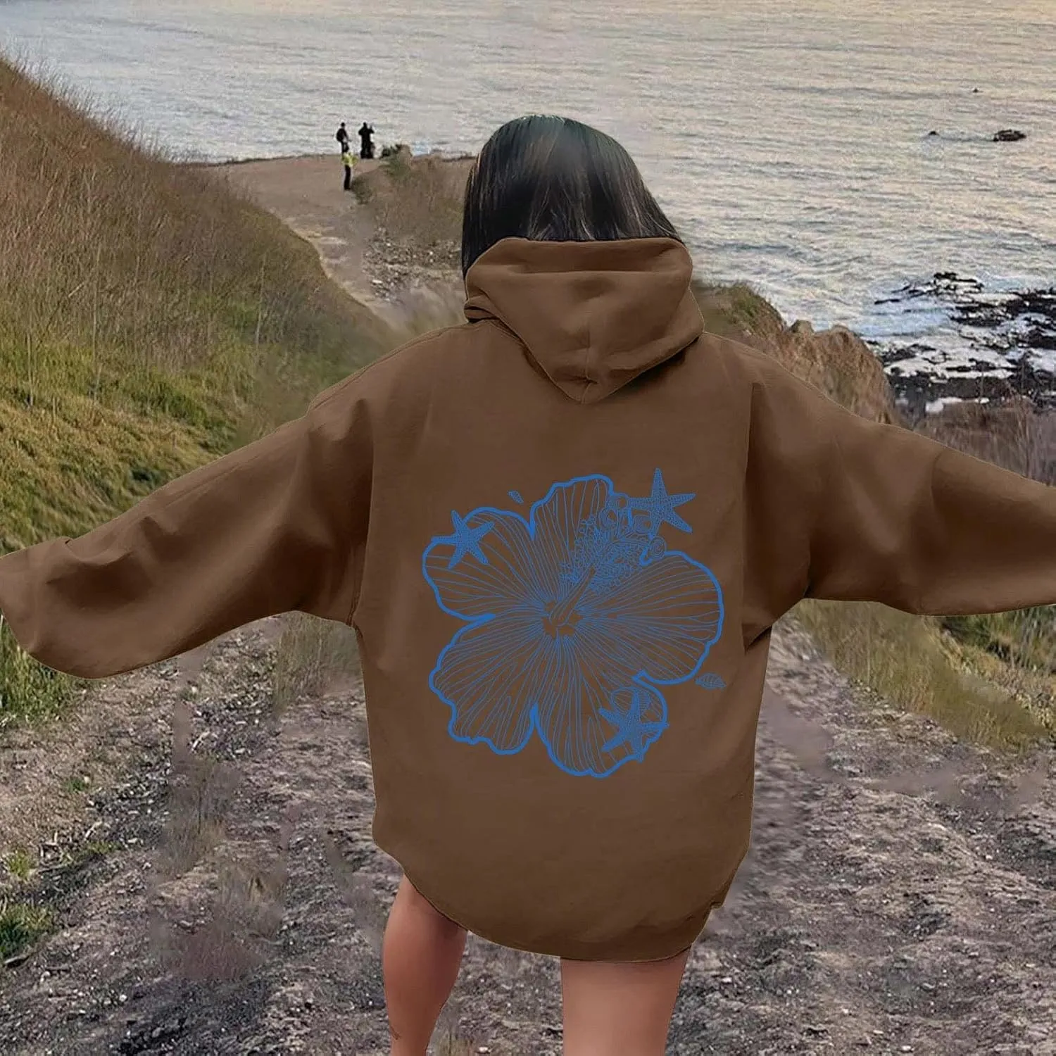 Womens Sweatshirt Graphic Hoodies Letter Print Casual Long Sleeve Drawstring Hooded Pullover Tops With Pocket 2025