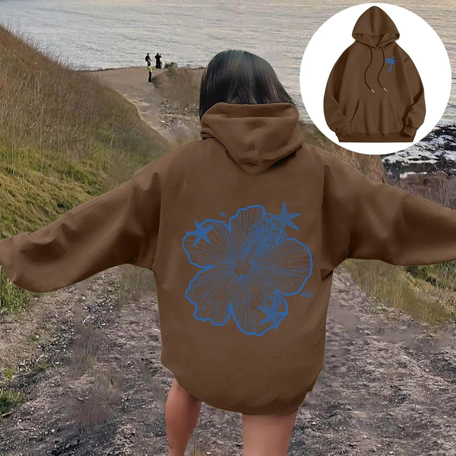 Womens Sweatshirt Graphic Hoodies Letter Print Casual Long Sleeve Drawstring Hooded Pullover Tops With Pocket 2025