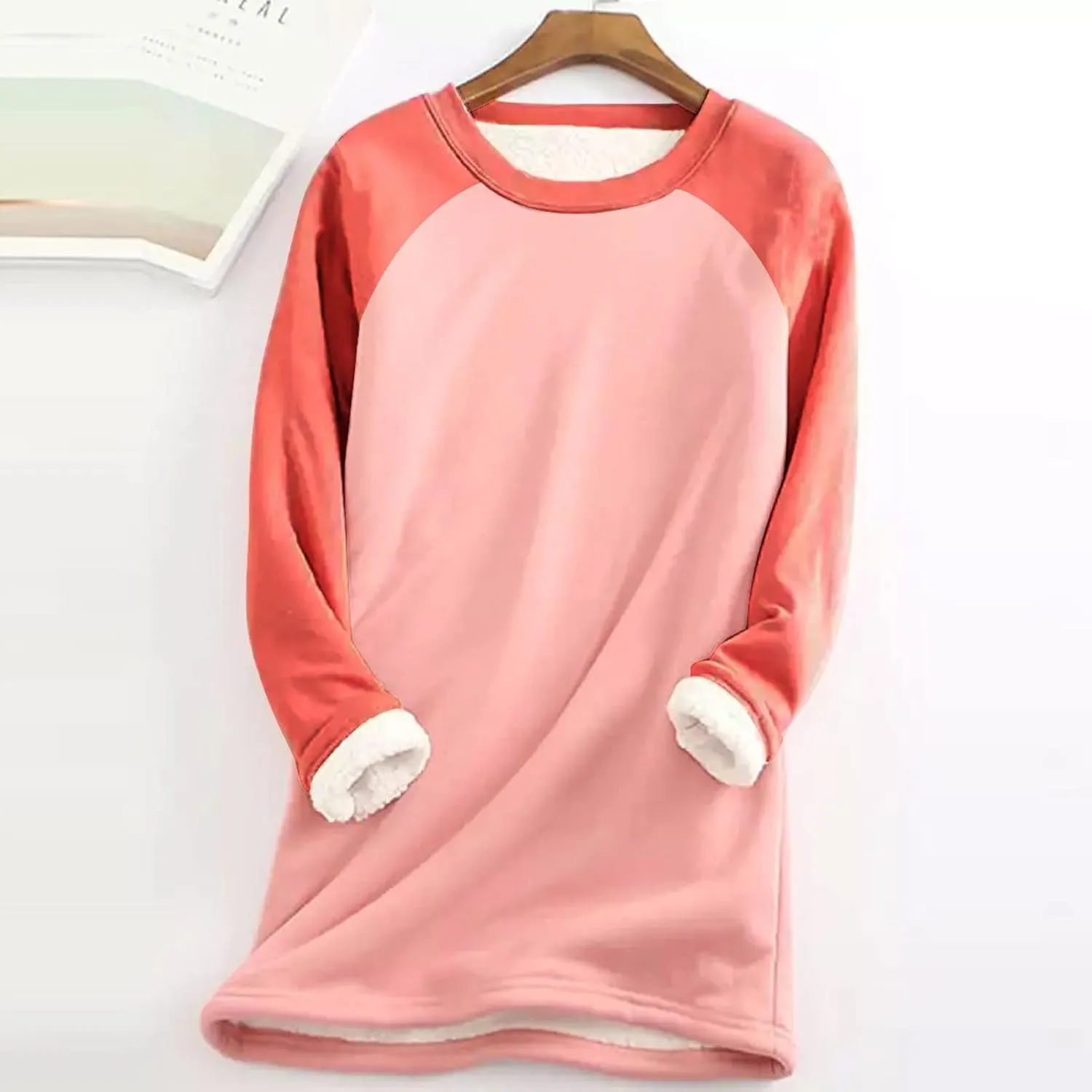 Women's Sweatshirt Thick Warm Fleece Solid Color Casual Long Sleeve Pullover Tops Crewneck Fashion Ladies Sweater Tops
