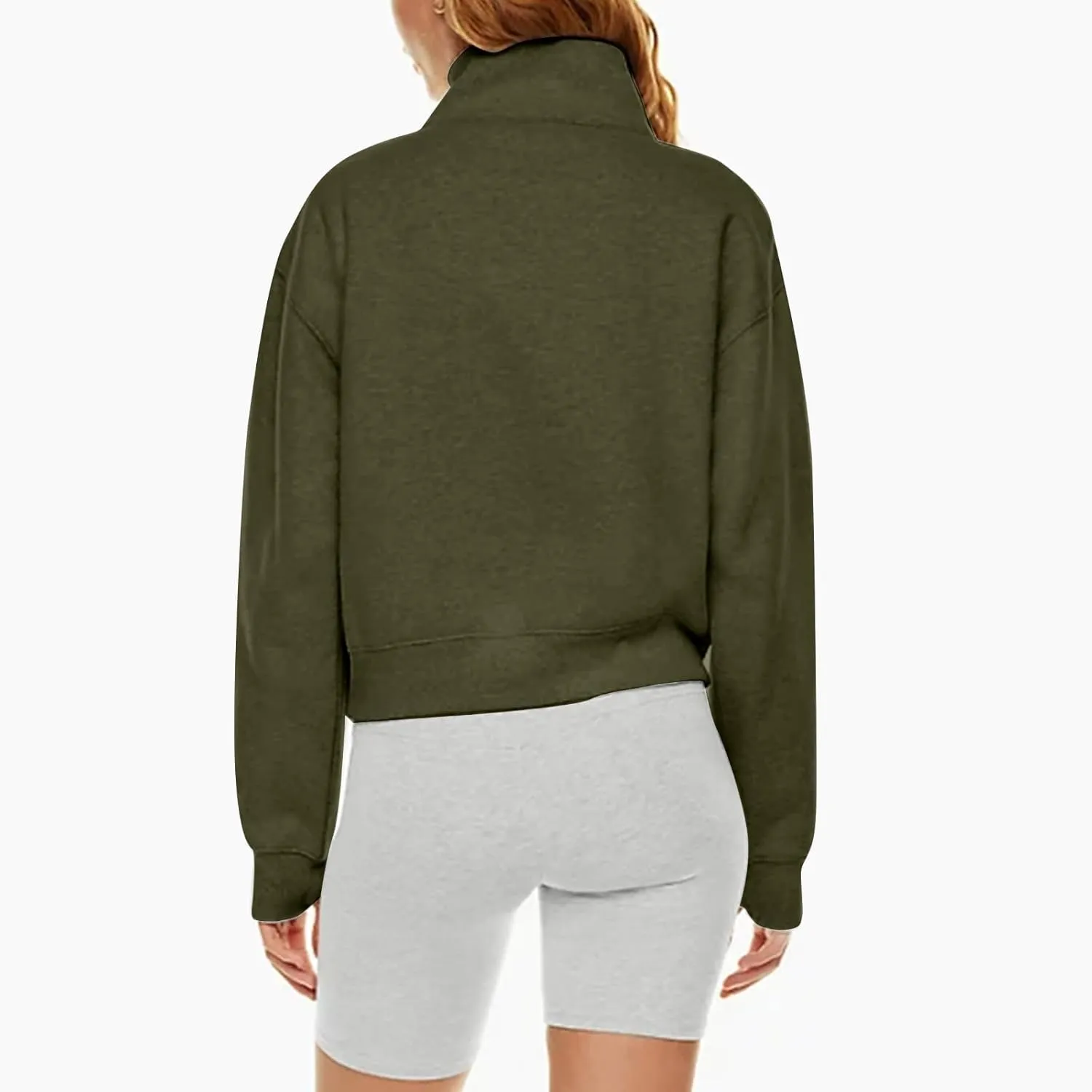 Women's Sweatshirts Half Zip Cropped Pullover Thumb Hole Fleece Quarter Zipper Hoodies Collared Sweaters With Pockets