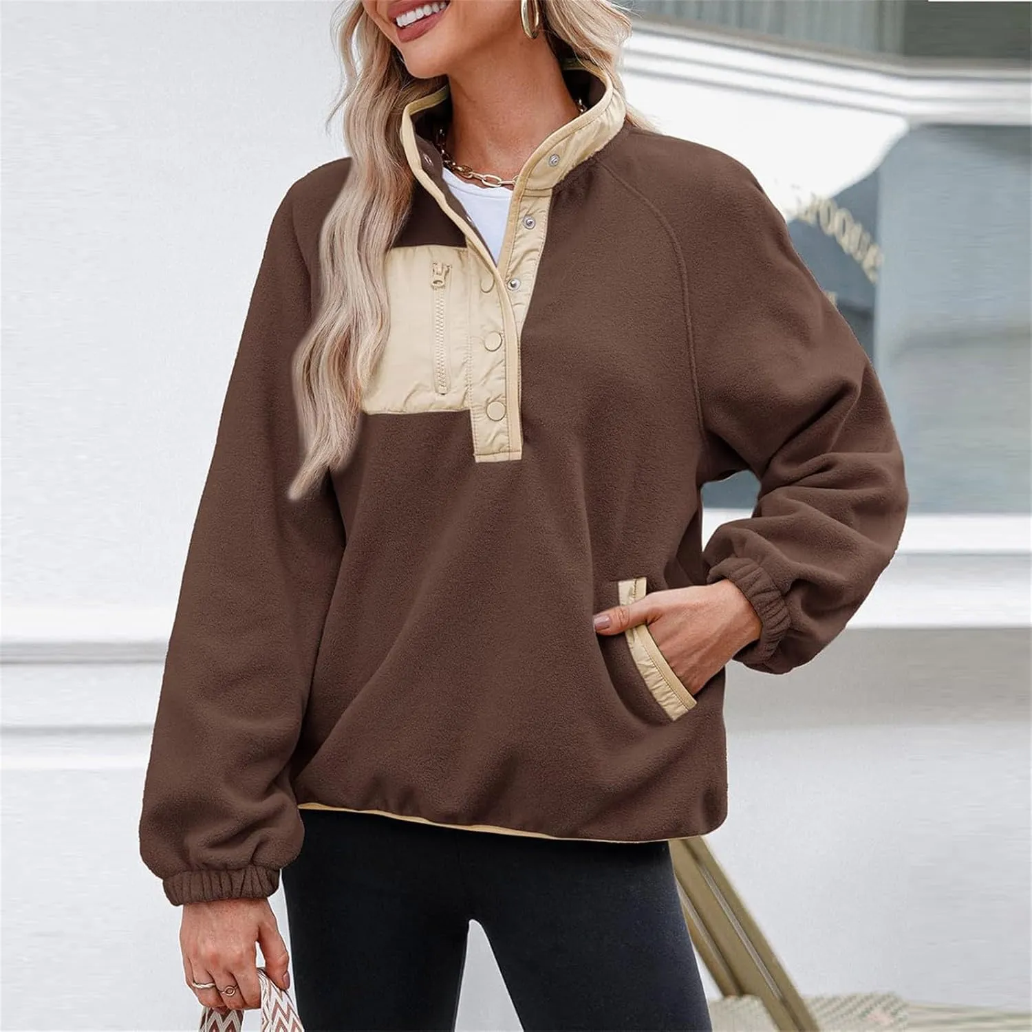 Womens Sweatshirts with Pockets Half Zip Cropped Pullover Fleece Quarter Zipper Hoodies Fall outfits Clothes Trendy